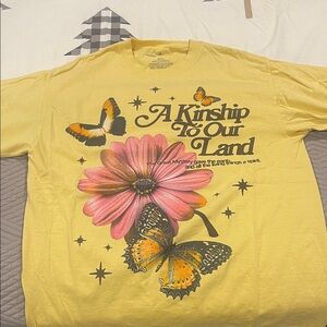 Yellow Graphic Kids Tee with Butterfly Design